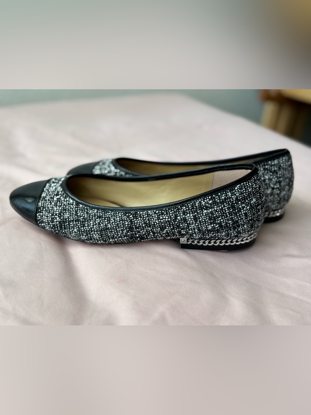 Michael Kors Black White Tweed Cap Toe Ballet Flats Size 9